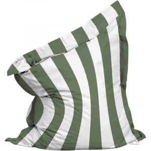 Pouf ray&eacute; XXL imperm&eacute;able coussin g&eacute;ant 180x145cm vert cactus et blanc