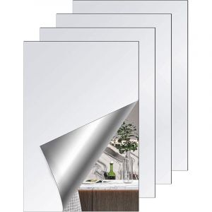 Ahlsen - Miroir Adhesif Mural,4Pcs Miroir Mural Autocollant, sans Cadre,20 x 30cm Feuille Miroir Acrylique,Miroir Adhesif Porte pour à Collersalle de