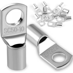 10 Pièces 50mm² Cosses Tubulaires M10 Cosses Annulaires, Cosses à Sertir a Oeil à Anneau, Œillet en Cuivre Étamé Cosse à Sertir pour Câble Électrique