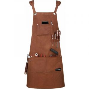 Tablier d'Outils Imperméable en Toile Cirée Résistante - Marron - Avec Poches pour Peinture, Artisanat en Bois, etc.