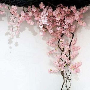 Fleur Artificielle 105 Cm Faux Cerisier Fleur Arbre 3 Fourche Sakura Branche Fleur Artificielle Soie De Mariage Fond D&eacute;coration Murale,