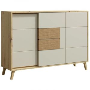 Monmobilierdesign - bruno Buffet commode 2 portes 3 tiroirs 130x89 cm en bois clair design intemporel Blanc