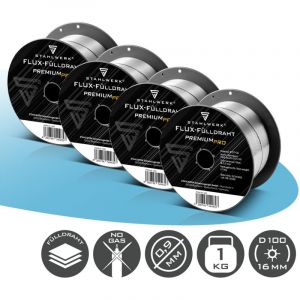 STAHLWERK Fil fourr&eacute; Set de 4 FLUX E71T-GS 0,9 mm 1 kg Rouleau de fil D100 MIG MAG