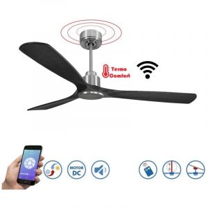 Klassfan - Tenerife - Super destratificateur et ventilateur dc 166 cm Chrome pales bois noir sans Lumi&egrave;re 30 &agrave; 60 m&sup2;