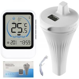 Thermometre Piscine,Thermom&egrave;tre de piscine avec grand &eacute;cran LCD, &eacute;tanche IP67, thermom&egrave;tre flottant pour piscine, jacuzzi, spa, baignoire, bassin &agrave;
