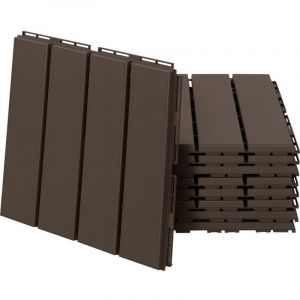 Caillebotis - Dalles terrasse - Lot de 9 - embo&icirc;tables, Installation tr&egrave;s Simple - Petits Carreaux Composite Plastique Imitation Bois Chocolat