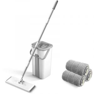 Serpilli&egrave;re Seau Essoreur, Balai Serpill&egrave;re Essoreur avec Seau, Balai Plat Rotatif 360&deg; avec Poign&eacute;e en 125 cm, Mop Serpillere et 3 Tampons en