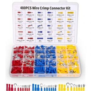 Bluedeer - 480 Pièces Cosses a Sertir Electriques,30 Types Cosses Electriques a Sertir avec Coffret D'assortiment,Anneau Plates fourches cosses et