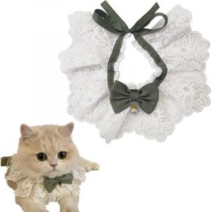 Avec un joli n&oelig;ud, orn&eacute; de perles, bavoir en dentelle avec un joli n&oelig;ud, costume de princesse chat, vert, 1 pi&egrave;ce - S - (dans la limite de 7 chats)