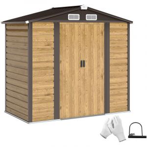 Abri de jardin 2,13 m x 1,22 m, facile &agrave; monter, structure en acier galvanis&eacute; renforc&eacute;e avec kit de fondation, double porte verrouillable, abri de