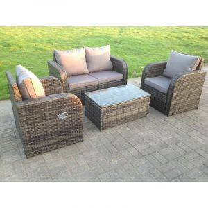 Gris Fonc&eacute; Mixte Pe Osier Rotin Meubles De Jardin Ensemble Canap&eacute; Ensemble Chaise Longue 4 Places - Fimous