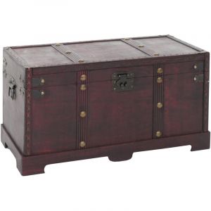 Coffre en bois style colonial malle de rangement d&eacute;corative effet antique poign&eacute;es lat&eacute;rales en m&eacute;tal 30 x 57 x 29 cm 040011467