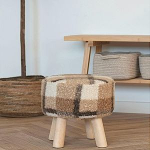 Pier Import - Tabouret rond en bois de teck brun en fausse fourrure - 4 pieds arizona