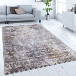 Tapis De Salon Poils Ras Vintage Abstrait Blanc Cass&eacute; Gris Bleu Rouge Vert 80x150 cm - Paco Home