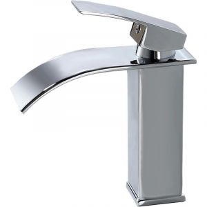 Robinet de salle de bain &agrave; bec plat court argent&eacute; avec tuyau d'arriv&eacute;e de 60 cm Robinet d'eau chaude et froide &agrave; bec large de style europ&eacute;en pour