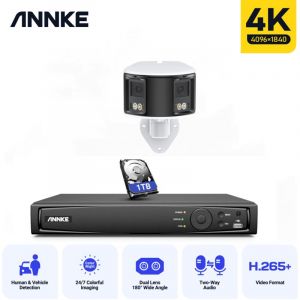 PoE 4K kit de vid&eacute;osurveillance cam&eacute;ra panoramique &agrave; double objectif 180 &deg; H.265 + Kit de cam&eacute;ra de surveillance cctv audio vid&eacute;o 2 voies syst&egrave;me de