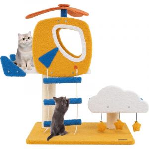 Costway - Arbre a Chat Design 76 cm, Petit Arbre a Chat à Thème de Aviation, 2 Griffoirs pour Chat, Échelle d'escalade, Arbre a Chat Bois, 3