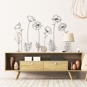 Ambiance-sticker - Stickers muraux Sticker Mural Autocollant - fleurs coquelicots - adh&eacute;sifs fond transparent - 80x80cm