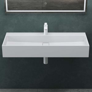 Mai&mai - Lavabo Suspendu Vasque à Poser Blanc Mat 100x40x14cm Évier Lave Mains Salle de Bain avec Cache Bonde Col6028