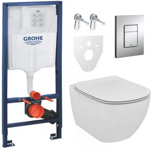 Grohe Pack WC Rapid SL GROHE + Cuvette Ideal Standard Tesi Aquablade rimless + Plaque de commande Grohe Skate Chrome (GROHEAQUA-SET)