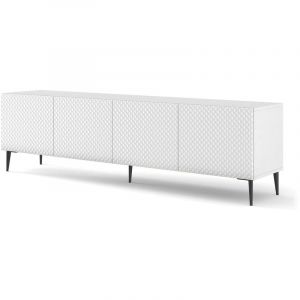 Meuble tv meuble Hi-fi sur pied Blanc Mat 200x42x56cm ravi c diamant Pied noir