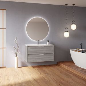 Amizuva - suki 100 Meuble simple vasque avec deux tiroirs, effet Gris sablé Il comprend la vasque en céramique. (Sans miroir)