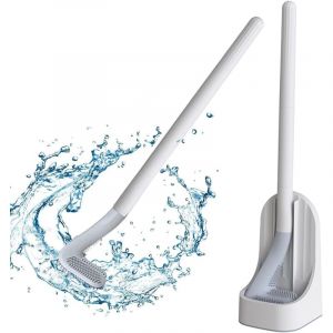 Brosse wc Silicone, Brosse de Toilette, Brosse Toilette et Supports, Brosse wc Salle de Bain et wc &agrave; Manche Long Plastique, Montage Mural ou au Sol,