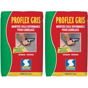 Mortier Colle D&eacute;formable pour Carrelage Proflex Gris Semin, Int&eacute;rieur/Ext&eacute;rieur, sac de 25 kg, lot de 2