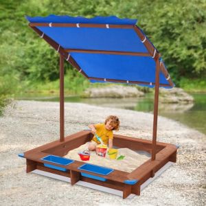 Bac &agrave; sable avec toit 126 x 121 x 118 cm Bac &agrave; sable en bois avec Tapis de sol, bac &agrave; sable pour enfants, bacs &agrave; sable pour le jardin