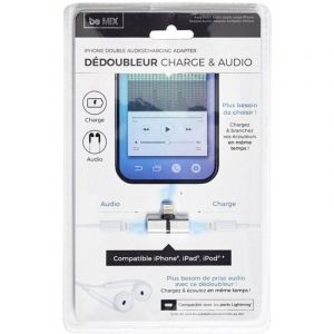 Adaptateur double audio et charge - BE MIX - Lightning - Blanc - Filaire - Ultra-pratique