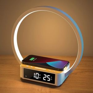 Einemgeld - Lampe de Chevet led, Amouhom Lampe de bureau Lampe de Nuit 3 Niveaux de Luminosite et Chargeur Sans Fil Lampe de L'horloge Lampe de