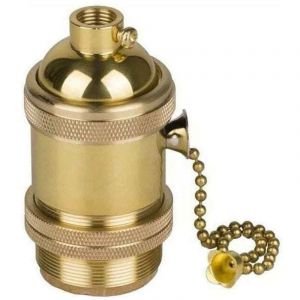 Vintage Support pour Ampoule E27 Douille Culot de Lampe Avec Interrupteur de Cha&icirc;ne en Cuivre Laiton Couleur Cuivre