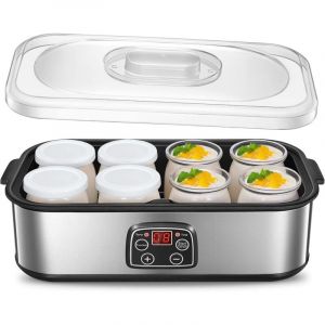 Yaourtière avec 8 pots et couvercles, machine à yaourt grec, écran LCD à une touche, facile à utiliser, yaourt frais fait maison, temps et