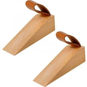 2 Pi&egrave;ces Cale Porte Bois, Bois de H&ecirc;tre Cale Porte, avec Coussinet en Silicone Antid&eacute;rapant, Grain Lisse, avec Poign&eacute;e en Cuir, pour Espaces de Porte