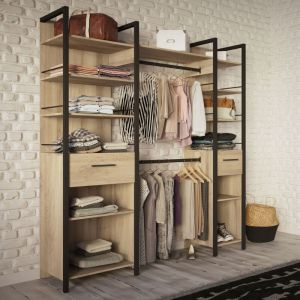 Dressing 2 colonnes 2 penderies 179x47,9x207,5 cm décor chêne et noir