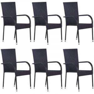Maison Chic - Lot de 6 Chaises de jardin empilables Chaises d'ext&eacute;rieur Fauteuil de Jardin R&eacute;sine tress&eacute;e Noir 84664