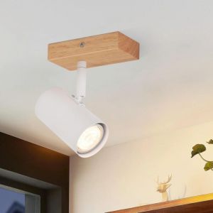 Projecteur de plafond &agrave; 1 spot, lampe de plafond en bois - lampe de plafond pour couloir, m&eacute;tal blanc moderne, support de lampe GU10 &agrave; 350&deg;, spot de