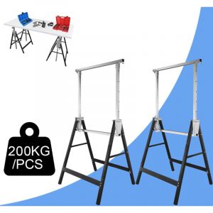 Wolketon 2x Tr&eacute;teaux r&eacute;glable en hauteur 80-130cm m&eacute;tal tr&eacute;teaux Capacit&eacute; de charge jusqu'&agrave; 200 kg Noir