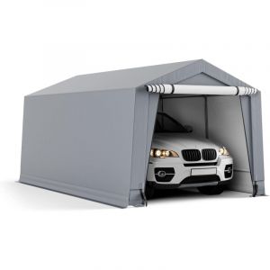 Abri/Tente Garage pour Voiture 290 x 490 cm, Tente de Stockage en Acier, Grand Auvent de Garage Portable avec Portes, Poutres Triangulaires, Toutes