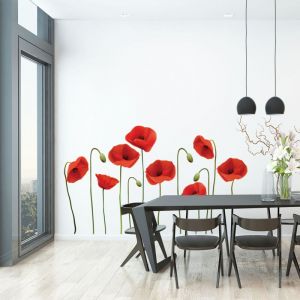 Ambiance-sticker - Stickers muraux Sticker Mural Autocollant - fleurs coquelicots vermeil - adh&eacute;sifs fond transparent - 70x80cm