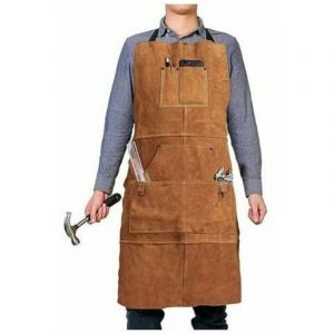 Tablier en Cuir Menuiserie, Tablier de Travail avec 6 Poches &agrave; Outils, Tablier Soudeur pour Homme Femme, Anti-Chaleur Ignifuge Tablier d'Atelier,