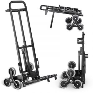 VEVOR Chariot deEscalier 208 kg Diable Monte Escalier Pliable Robuste avec Double Poignee, 6 Roues, 2 Cordes Elastiques, pour Transport, Entrepot,