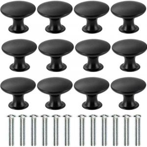 12PCS Noir Tiroir de Porte Poign&eacute;e, 30mm Bouton de Meubles, Unique Trou Rond Boutons de Tiroir, Boutons de Porte, Poign&eacute;es de Meuble pour Placard