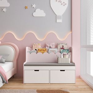 [en.casa] - Banc pour enfant Vestnes avec étagère 100 x 45 x 70 cm rose blanc