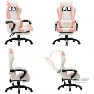 Vidaxl - Fauteuil de jeux vidéo et repose-pied Rose et blanc Similicuir - Chaise Gaming - Chaise Ergonomique - Fauteuil De Bureau Rose - Fauteuil