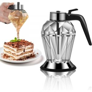 Pot de Miel en Verre, 200 ml Distributeur Miel Anti-goutte, 7 Onces Distributeur Sirop avec Support, pour Sirop Sucre Sauce Soja Cuisson Vin Autres