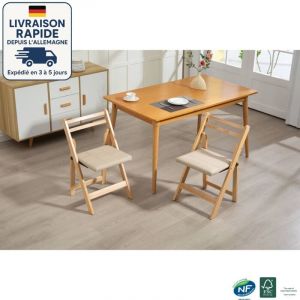 Modfu - Lot de 2 chaises pliantes - Chaise pliante en bois massif - Design compact, durable et &eacute;l&eacute;gant pour la maison et le bureau - Beige