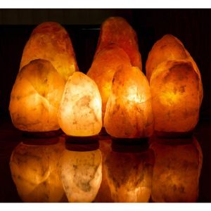 Lampe En Pierre De Sel De L'himalaya Avec Base En Cèdre Soulage Le Stress Purifie L'air -kg. 4-6 -