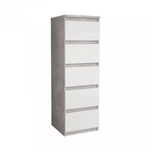 Chiffonnier 5 tiroirs blanc et décor béton gris clair - benny