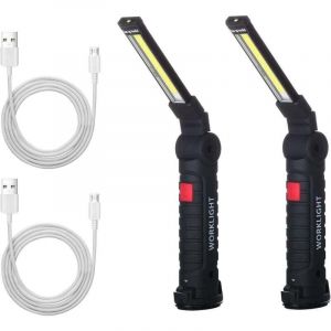 2 X Lampe De Travail Cob Baladeuse Led Rechargeable Lampe Atelier Cob Torche Lampe De Poche Lampe De Travail Baladeuse Led Avec Base Magn&eacute;tique Lampe
